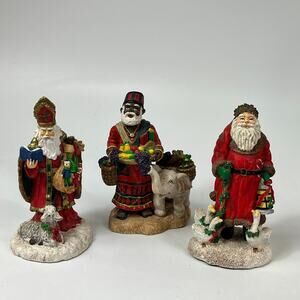Santas From Around The World Figurines Set Of 3 Resin 1995 Danish Santa 4.5"